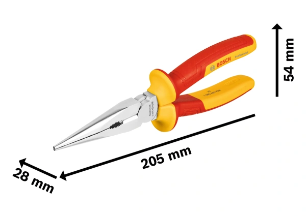 VDE Long Nose Pliers Straight 200 mm Professional Long Nose Pliers 28